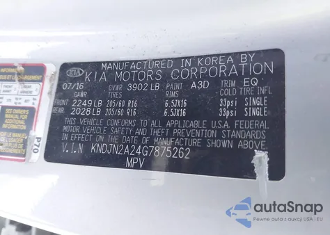 2016 Kia Soul z USA, uszkodzony, nr VIN KNDJN2A24G7875262